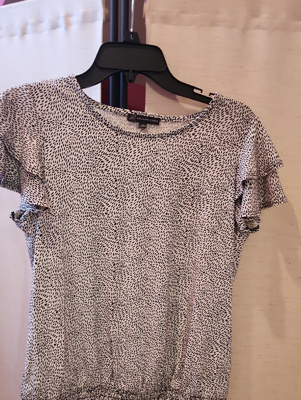 Adrianna Papell Black & White Short Sleeve Ruffle Tee